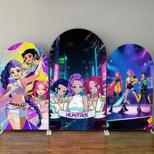 15-day 2D Flat Delivery Neon Cyber City Anime Girl Group Arch Backdrop Cover Set for Concert Party