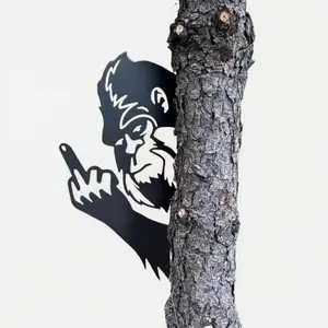 Bigfoot Metal Sign Decorative Art Bigfoot peeks out from behind a tree at the sign's corner Perfect for garden fences and farmhouse outdoor home decor