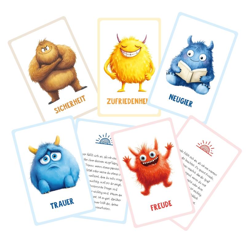 Emotion Monsters Cards with Explanatory Texts Cute Emotion Cards -German English French emotion cards,Self-Regulation Tools Social-Emotional Learning, Mood Management
