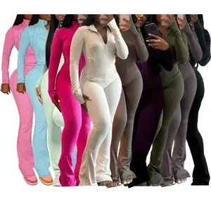 Women??s 2-Piece Lounge Set ?C Cozy Zip-Up Crop Jacket & Flare Pants Tracksuit Stretchy Workout Outfit for Home, Gym & Streetwear