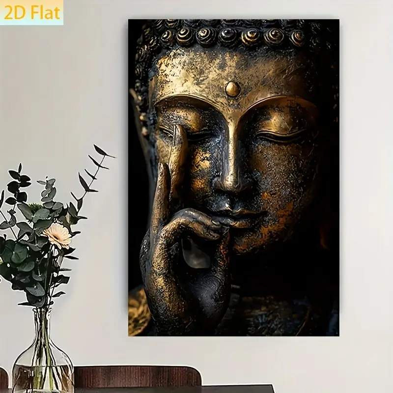 1pc Decorative Art Deco Pine Wood Framed Buddha Motif Print - Religious Framed Set, Unique Indoor Wall Art for Living Room, Bedroom Home Decor