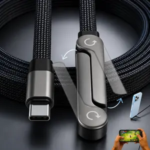 240W USB C to USB C Ultra Fast Charging Cable with Invisible Stand Flat Phone Charger 90 Degree Right Angle Plug T Shaped Foldable Stand Multi Functional Cord Black 4.9 Ft
