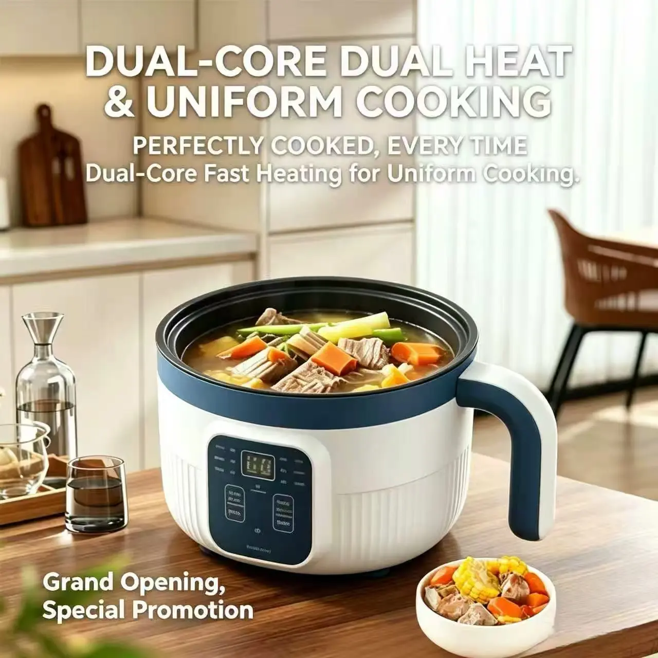 Digital Automatic Auto Power Off Rice & Pressure Cooker, Food Grade Double-Layer Nonstick Pot, Compact & Portable, Ergonomic Handle, 6 Modes, Overheat/Dry Protection, Easy-Clean, Ideal for 1-2 People (Rice,Soup) - Student Dorm Home Essential, Auto Power O