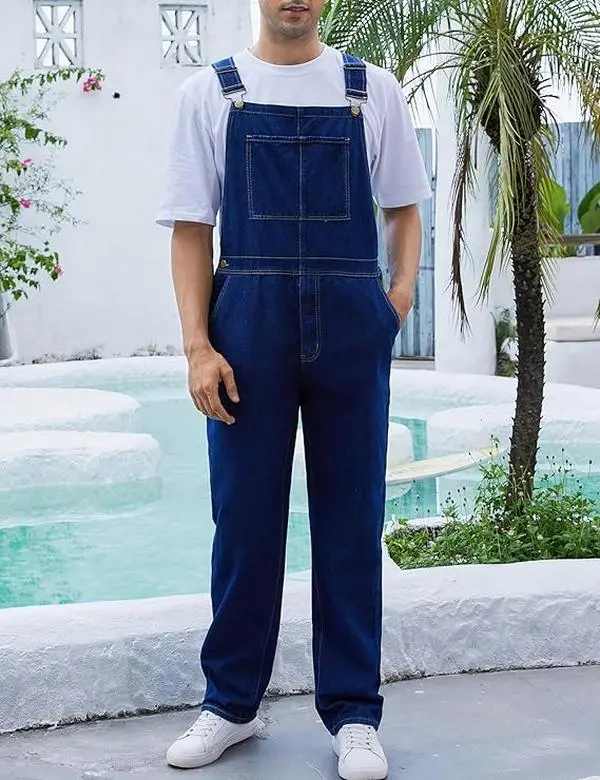 Overalls for Men Fashion Coveralls Work Utility Denim Bib Jumpsuit with Pockets, Menswear with Zipper Closure