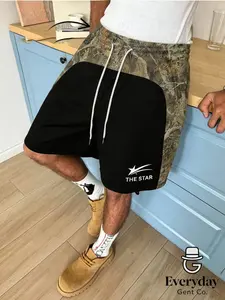 Men's Camouflage Patched 'the Star' High Street Style Shorts, Retro Fitted Casual Floral Pattern, Perfect for Everyday Wear, Camo Summer Shorts