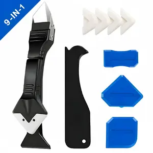 9Pcs Silicone Caulking Tools 3 in1 Grout Removal Tool(Stainless Steelhead)&Grout Remove Scraper, Caulk Remover for Kitchen/Bathroom/Window