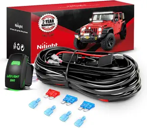 Nilight 16AWG LED Light Bar Wiring Harness Kit 2 Leads 12V On/Off 5 Pin Rocker Switch Power Relay Blade Fuse for Jeep Boat Trucks
