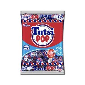 Tutsi Pop La Original Mexican Candy Pops with Cherry Flavor with Tutti Frutti Gum Center Snack 30 Pieces Sweet Bonbon