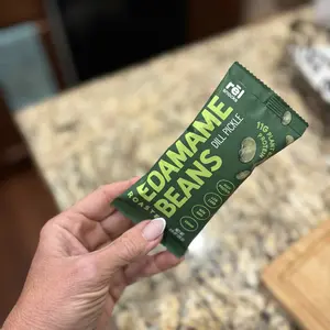 Rēl Snacks Dill Pickle Crunchy Roasted Edamame Beans 0.9OZ 10 Pack Protein Fiber High Protein Low Carb Keto Friendly Snack
