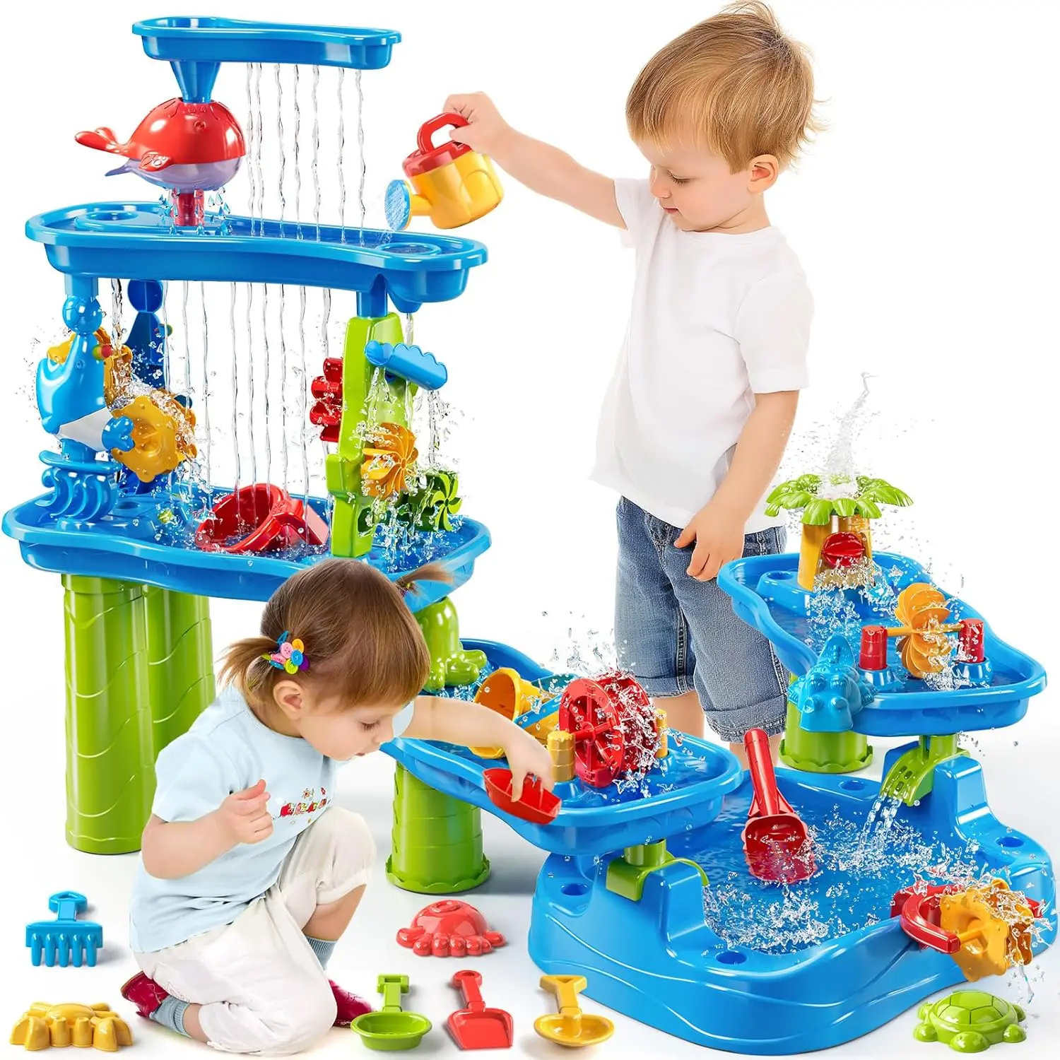 5-Tier Water Table for Toddlers 1-3 3-5, Water Table for Kids with Sand Beach Toys, Water and Sand Sensory Table Beach Outdoor Birthday Gifts Toys for Kids Toddlers Age 3 4 5 6 7 8 Boys Girl
