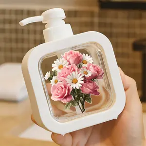 Moisturizing soap pump bottle, soap dispenser, kitchen soap dispenser, bathroom soap dispenser - Aesthetic Floral Soap Dispenser with Pink Roses and White Daisies Design, Perfect for Bathroom Vanity & Kitchen Sink, Elegant Home Decor