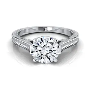 Hand-Engraved Vintage Cathedral Solitaire Engagement Ring Setting in Platinum