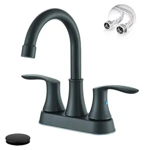 Bar Sink Faucet 4 Inch Centerset Deck Mount,2 Hole Matte Black Bar Faucets for Sink,Prep Sink Faucet, Commercial Utility Laundry Kitchen Sink FaucetWith Pop Up Drain And Water Supply Lines