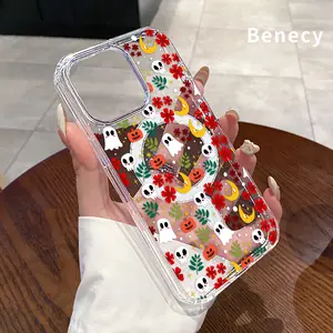 Magnetic Phone Case for iPhone 17 Pro Max 16 Plus 15 14 13 12 11 Air E Halloween Whimsy Floral  Printed Clear Acrylic All Coverage Cover Support Wireless Charging