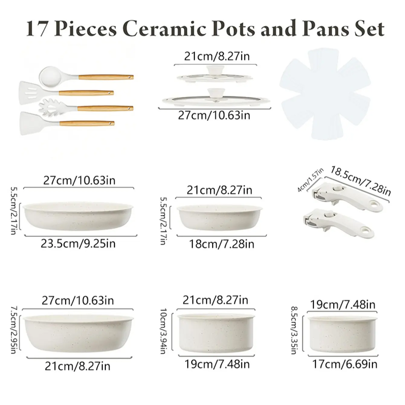 17 Pieces Ceramic Pots and Pans Set