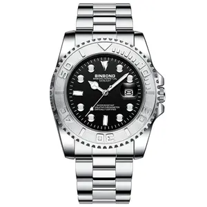 Men Luminous Analog Watch: 3 ATM Waterproof Stainless Steel Quartz Chronograph Movement Date Calendar Dial Rotatable Bezel Wrist Watch