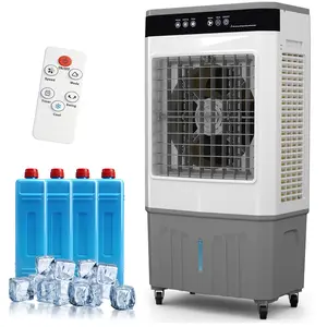 Air Cooler 3000 CFM Evaporative Air Cooler with 8.4Gal Water Tank, 120° Oscillation, Remote Control and 12H Timer, 4 Ice Packs, 3-Speed, 80W Portable Floor Standing Fan for Workshops, Garage