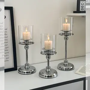 3-piece/1-piece tall glass candlestick, aromatherapy candle decoration ornament, elegant centerpiece for candlelit dinners, European-style light luxury and retro design, suitable for weddings, anniversaries and home decoration (candles not included)