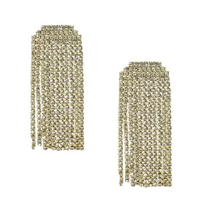 Bagtique Jewelry Collection Lana Crystal Fringe Linear Drop Earrings - Gold, with Secure Backing