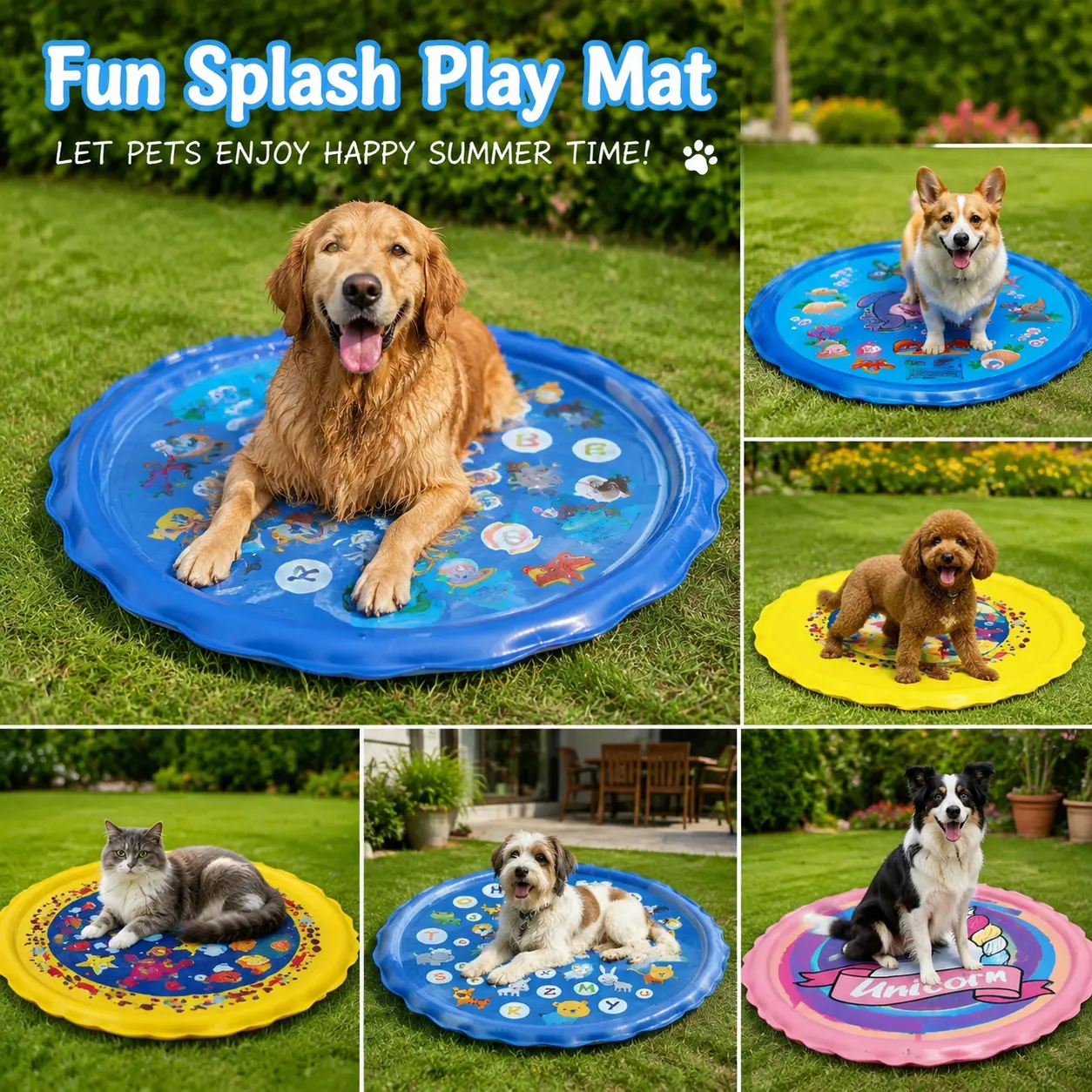Outdoor Dog Bathing Sprinkler Pad, Portable Non-Slip Pet Shower Mat, Outdoor Splash Pad for Dog Bathing and Summer Cooling