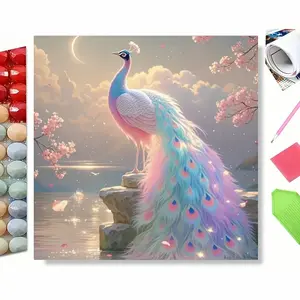 5D Full Drill Pastel Peacock by Cherry Blossom Lake Diamond Painting Kit - Enchanting Fantasy Charm | Heartfelt DIY Gift for Art Enthusiasts, Spring Celebrations & Birthdays | Dreamy Wall Art for Living Rooms, Bedrooms & Whimsical Spaces Handicraft