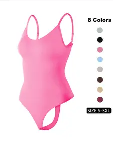 Women's Backless Seamless Spaghetti Strap Bodysuit, Fitted Wireless Bra, Full Coverage, Medium Support, Casual Style, All Seasons Wear