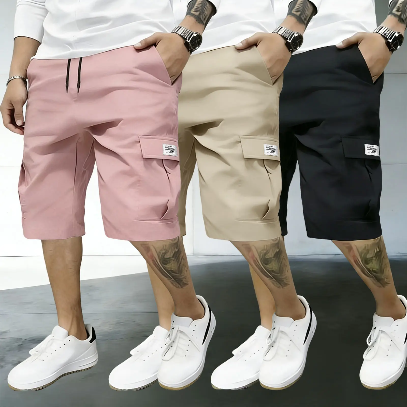 Men’s Summer Cargo Shorts (Pack of 3), Men’s Casual Athletic Bermuda Shorts — American Streetwear Style