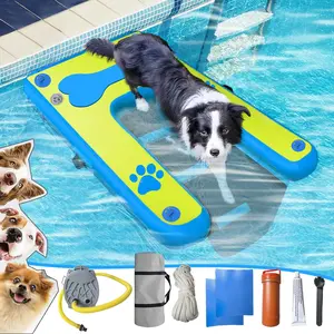 Inflatable Dog Pool Ramp with Heavy Duty Fabric, Non-Slip Dog Pool Float for Large Dogs with Underwater Bottom D-Ring (48" * 40")