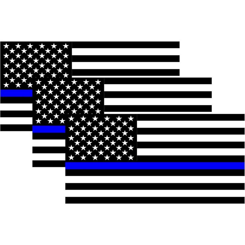 3 Pack Thin Blue Line Vinyl Decals – 5x3 Reflective American Flag Stickers for Cars, Trucks, SUVs, Laptops, Bumpers – USA Black Police Support Window Emblems