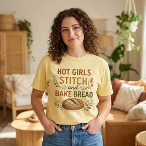 Hot Girls Stitch and Bake Bread T-Shirt | Bread Loaf Floral Embroidery Design