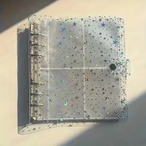 1 piece shiny star 6-hole loose-leaf 3 inch photo album. Thick PVC material, perfect for scrapbook projects, photo organization, scrapbook photo album, scrapbook accessories, decorative cover, durable binding, Travel diary album.