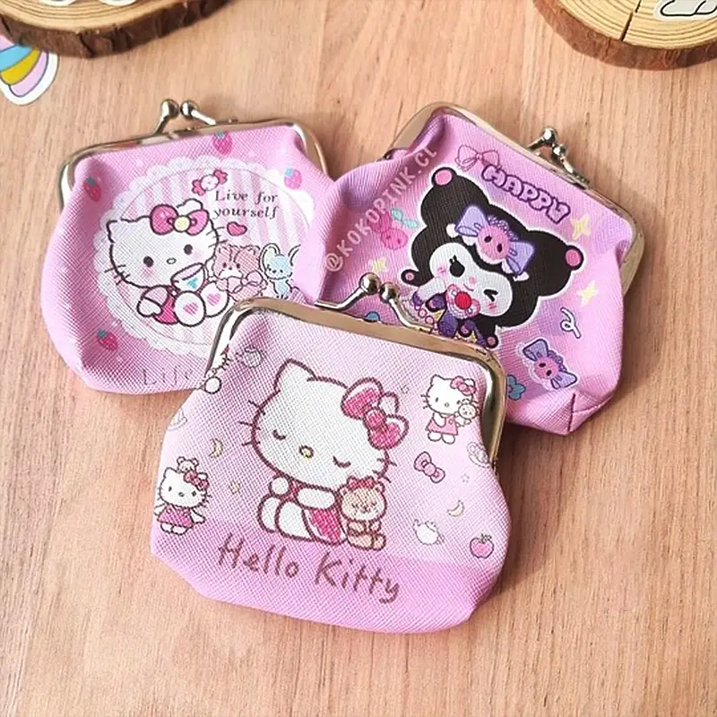 Cute Cartoon Pattern Oval coin Wallet, Kitty enclosed PU leather small wallet with cartoon anime design for girls, cartoon storage bag wallet