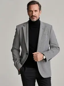 Men's Checkered Casual Fitted Suit Jacket Coat, Fall Winter Fashion Outerwear, Stylish Business-Style Design, Perfect for Daily Wear & Office Use