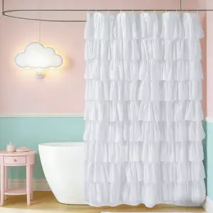 Elegant Ruffled Layered Shower Curtain, Soft Fabric, Perfect for Bathroom Decor, Home, Hotel, Salon, Dormitory Use, Ideal Gift Choice