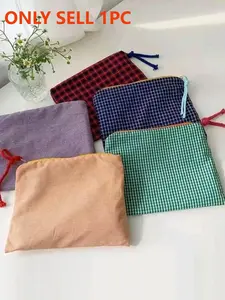 Gingham Pattern Makeup Bag, Large Capacity Cosmetic Storage, Portable Zipper Makeup Organizer Pouch, Travel Storage Bag for Women & Girls