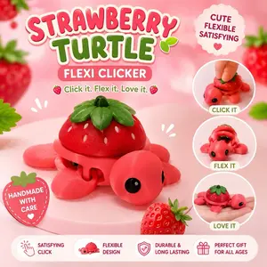 Strawberry Turtle Flexi Clicker - Handmade with Care, Durable & Long Lasting, Perfect Gift for All Ages, Cute Flexible Design