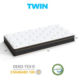 Twin Mattress, Innerspring Mattress with Black Gold Trim & White Cover - Medium Firm Support, Breathable Design for Kids, Teens, Dorms & Guest Rooms