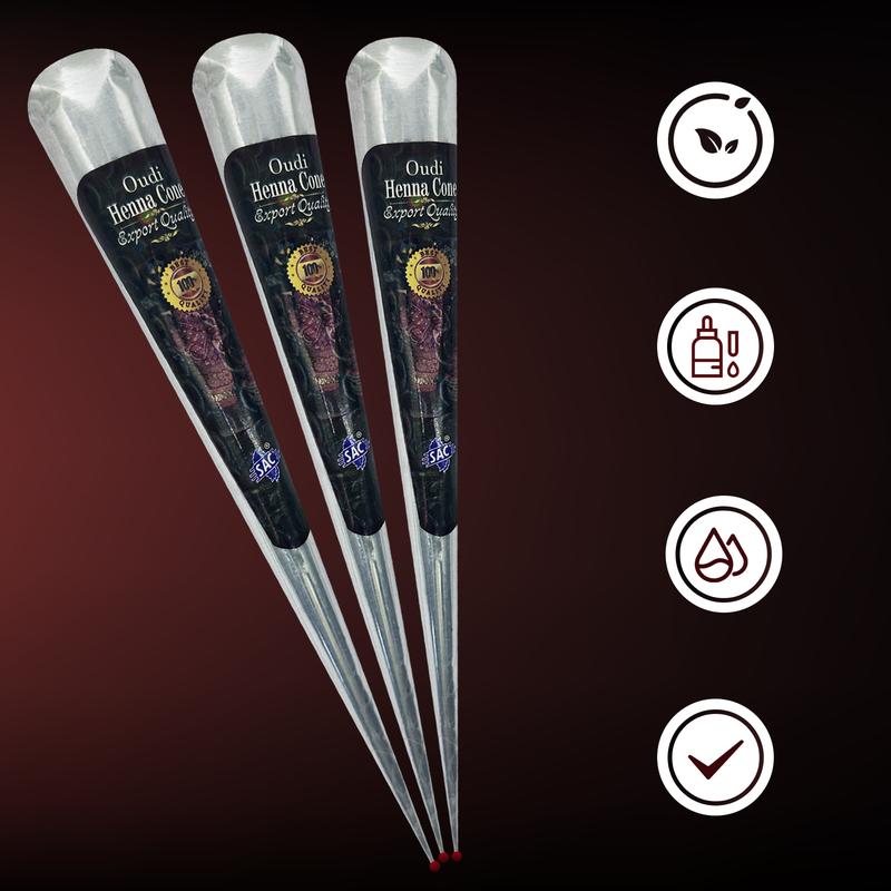 Oudi Henna Cone 100% Natural Temporary Tattoo Cream Cone 1 Cone 31g Body Paint Freckles Reddish Brown for Men Women Forearm Tribal Wolf 7-15 Day Tatuajes Temporales Waterproof Angel Flower Tattoos