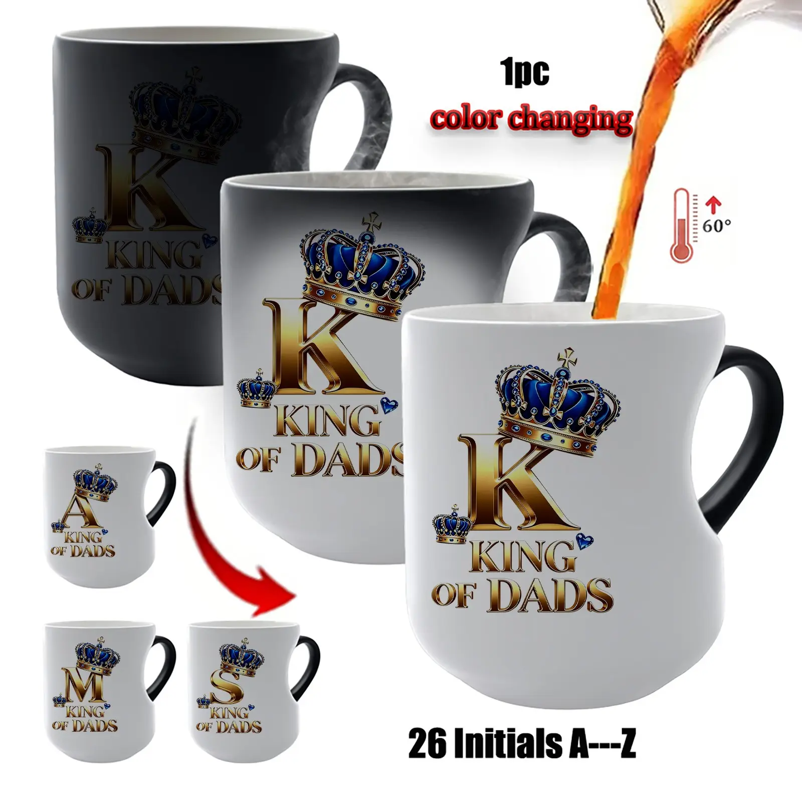 Color Changing Ceramic Mug "BEST DAD EVER"  Personalized Initial A-Z. Great Father's Day Gift for Him! 11 oz/330 ml