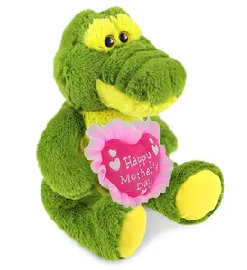 DOLLIBU Plush Sitting Green Alligator Stuffed Toy - Super-Soft Polyester Mother's Day Heart-Themed Item with Embroidered Message