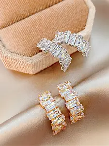 Cute Female White Zirconia Stone Stud Earrings Gold Silver Color Wedding Jewelry Statement Earrings For Women