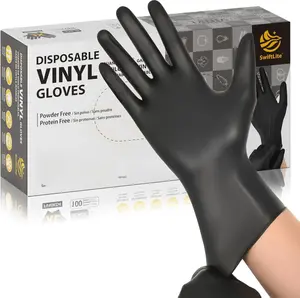SwiftLite Black Vinyl Gloves Food Grade Disposable Latex Free Powder Free for Cleaning Cooking Food Prep 3 Mil Thick Dexterity Single Use 100/200 Pack