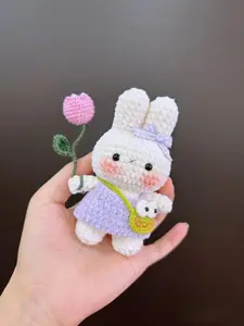 Loppy Puff - Crochet Handmade Tulip Miffy Bunny Lifestyle Keychain Bag With Charm, Keychain Crochet, Easter Day, Gift For Her, Handmade Crochet Keychain