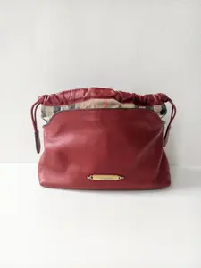 Pre-owned BURBERRY Leather Shoulder Bags Smoked Check Drawstring Bag（BF 12Z）