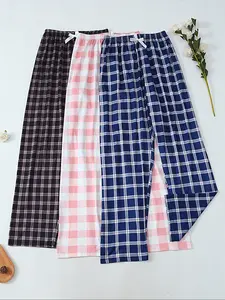 Women's Long Sleep Pants, Plaid Print, Spring Summer Wear, Autumn Winter Comfortable Loungewear, Ladies Nightwear for Home Use