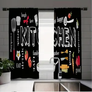 [Vintage Curtain] Polyester Vintage Style Charming European Kitchen Tools Print Curtain |   Machine Washable, For Kitchen, Farmhouse, Living Room, And Bedroom decor set inganchos custom drapery panel doble layer darkening floral ruffle boho cortina forro