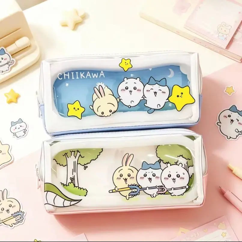 Kawaii Chiikawasa Transparent Multi-Pocket Waterproof Pencil Case, Student-Focused Stationery Storage Organizer Bag