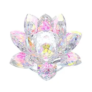 3 Inch Sparkle Crystal Lotus Flower Figurines Decorative Lotus Flower Ornament, Glass Lotus Feng Shui Decor Crystal Lotus Flower Paperweight Lotus Decor for Tabletop Centerpieces Home Office