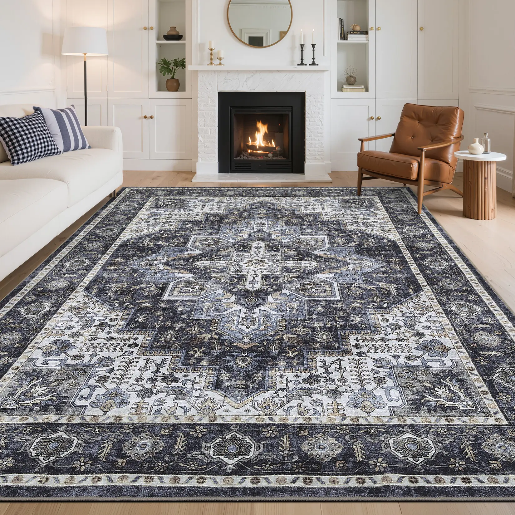 Persian Claire Pearl Velvet Cotton Rug - Washable, Foldable Home Decor Rug for Living and Working Spaces, Home Decor Rugs