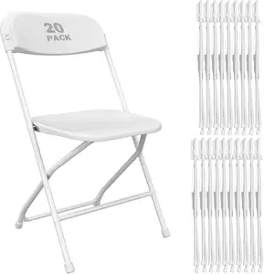Plastic Folding Chairs, Portable Stackable Commercial Chairs with Steel Frame, 350 lb Capacity Indoor Outdoor Seating for Wedding Party Event Office Dining